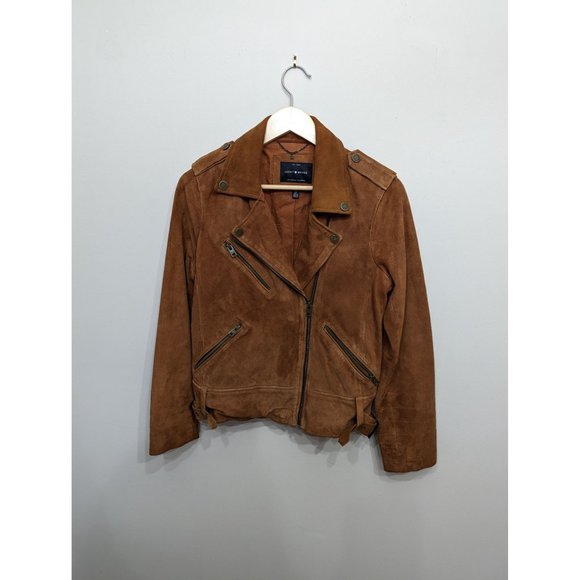 Lucky Brand Brown Caramel Lamb Suede Moto Jacket Small - Picture 1 of 11
